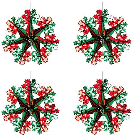 Green/Red Christmas 2 Tone Foil Ceiling Decorations - Set 4 40cm Star Snowflakes