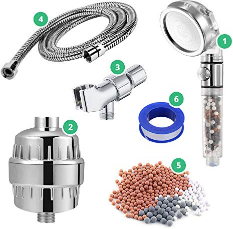Original StoneStream EcoPower High Pressure Handhled Shower Head + Shower Filter + Wall Adapter Kit