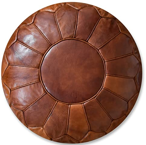 See the Good XL Echtleder Pouf - Handgefertigt - gefüllt geliefert - Ottoman Sitzsack Fußhocker Puff (Honigbraun)