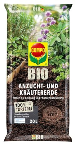 COMPO BIO Anzucht- und Kräutererde für Aussaaten, Kräuter, Stecklinge und Jungpflanzen, Torffrei, 20 Liter