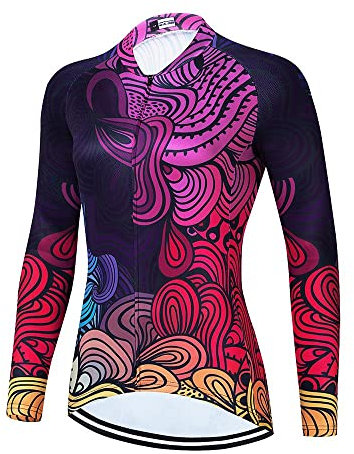 Damen Radtrikot Langarm Winter Bike Biking Shirts Fahrrad Tops Full Zipper, Ap11, Groß