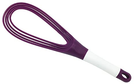 Kitchen Twist Whisk, 29CM Plastic Flat Balloon Whisk Thick Wire Egg Frother Beater Non Stick Cookware For Cooking Blending Whisking Stirring, Purple