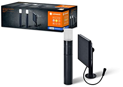 LEDVANCE SMART+ faretto-paletto solare da giardino Bluetooth con pannello solare indipendente, luce bianca calda (3000K), senza alimentazione, fino a 6,5 ore al 100% di luce, protezione IP44, nero