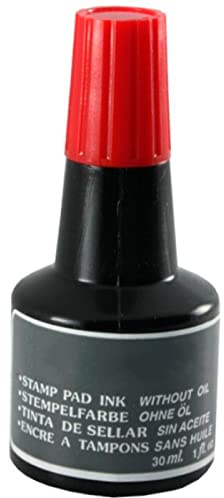 Tradineur - Tinta para tampones y sellos, tinta de sellar sin aceite, apta para sellos de oficina, entintado manual (Rojo, 30 ml)