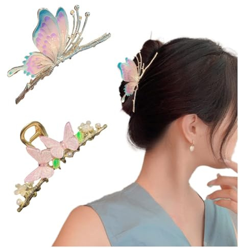 2 Stück Schmetterling Haarspangen Kraeoke Fischschwanz Haarklammer Weizen Hair Clips Tulip Hinterkopfclip Große Blumen Haarspange (Kombination 5)