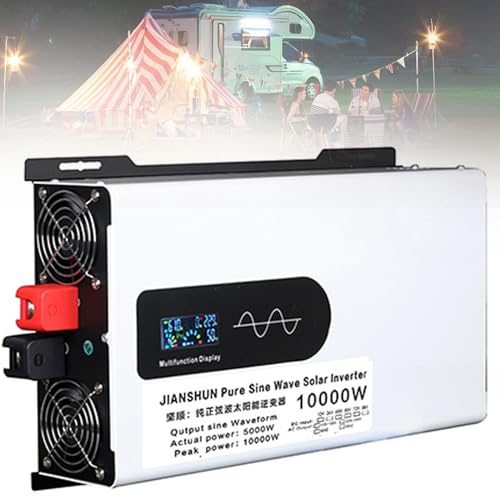 Qiang 5000W 6000W 8000W 9000W 12000W Convertisseur Pur Sinus DC 12V 24V 48V 60V 72V 96V à AC 220V/230V -2 Prises AC Onduleur Solaire à Onde Sinusoïdale Pure Transformateur,10000W-48V