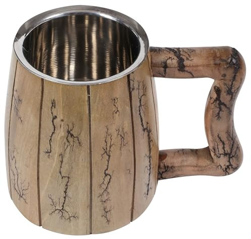Holzkrug, Bierkrug aus Holz, Kaffeebecher, Edelstahl-Bierkrug mit Holz, handgefertigter Holz-Bierkrug mit 500 ml, tolle Bier-Geschenkideen, Holz-Bierkrug für Unisex, Vintage-Barbecher, Naturgrau