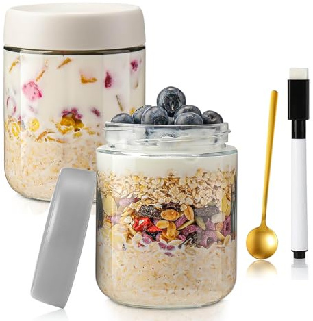 QIMYGIFT Overnight Oats Gläser mit Deckel, 500ml Einmachgläser mit Schraubdeckel Meal Prep Gläser für Hausgemachte Marmelade, Babynahrung, Einlegen, Einmachen, Mason Jar, Sauerteig