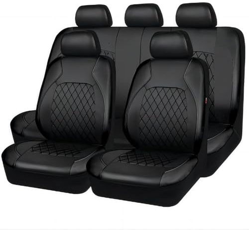 9 Stück Auto Sitzbezüge Sets für FIAT 500 500C 500e 500L 500X 600, Leder Autositzbezüge Schonbezüge Allwetter Wasserdicht Atmungsaktiv Sitzschoner Innenraum Zubehör,B/Black