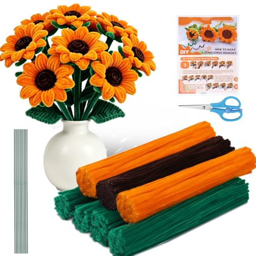 430 Stück Pfeifenreiniger Blumen, Pfeifenputzer zum Basteln | Pfeifenputzer zum Basteln Pfeifenreiniger Blumen Set Anleitung Schere 10 Stück Blumendraht Pfeifenputzer Handwer Dekorationen