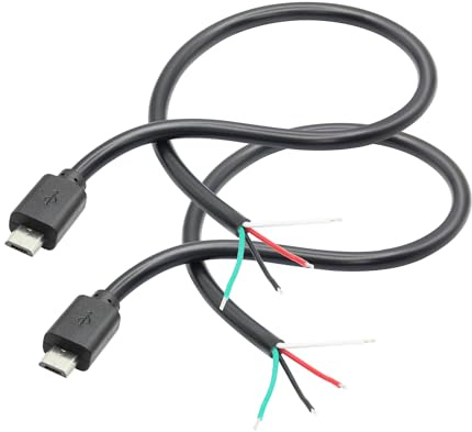 Riertostng Short Micro USB Male to 4 Pin Bare Wire 11inch, Male Plug 5V/3A 4 Pin Pigtail Wire Open End Power and Data Cable, for Equipment Installed or Replacement Repair DIY Cable(2Pcs)