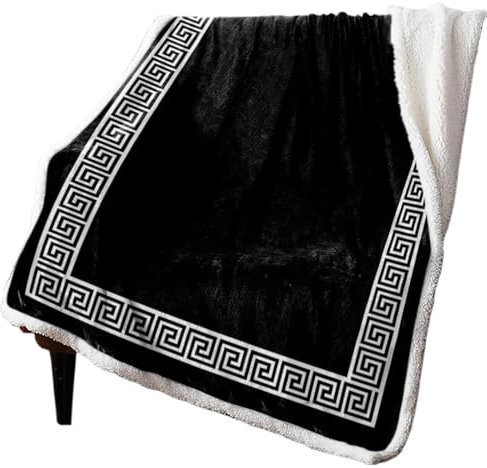 FCMWLKEJI Schwarze Kaschmirdecke mit einfachem chinesischem Muster, Winter, warm, weich, Überwurfdecken für Bett, Sofa, Wolldecke