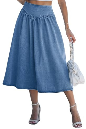 CUPSHE Falda larga plisada de mezclilla para mujer, cintura alta, casual, para otoño e invierno, azul vaquero, XL