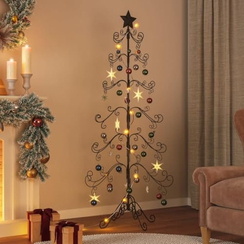IKAYAA Metall Weihnachtsbaum für Dekorationen, Weihnachtsbaum Metall Groß, 180, Christbaum mit Ständer, Platzsparend DIY Dekoration, Weihnachtsbaum Tanne schwarz