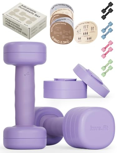 kure.fit Adjustable Dumbbell Set｜2LB 3LB 4LB 5LB Light Hand Weights for Women｜One-Twist Weight Adjustment｜Non-Slip Curved Grip Handle｜Free Weights for Home Gym, Rehab, Pilates, Yoga, Strength Training