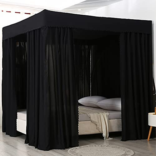 Princess Betthimmel mit 4 Eckpfosten, einfarbig, schwarz, King-Size, dekoratives Netz für Erwachsene und Kinder, Doppelbett, Queen-Size-Bett, Dekoration, Mädchenzimmer-Dekor