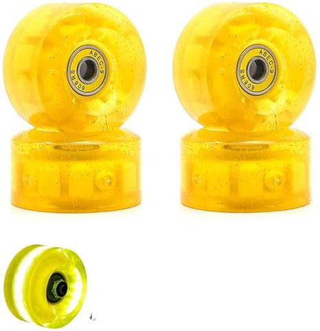 OZLCUA Leuchtende Rollen 1/4/8 stücke 58mm x 32mm PU 82A Zweireihige Rollschuhe Räder Skateboard 4 Räder Skates Hohe Elastische Leucht Rad Outdoor Skating Luminous Roller Skates Wheels(Yellow 4 pcs)