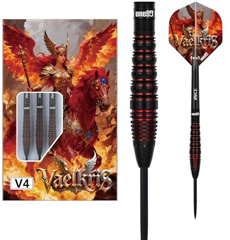ONE80 Steeldarts Vaelkris VHD 90% Tungsten Steeltip Dart Steeldart Dartpfeile Set mit Schäften und Flights Hochwertige Tungsten Steeldarts