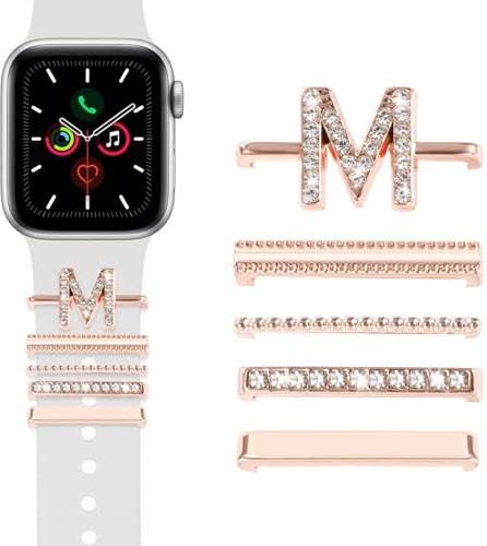 MWOOT Set med 5 berlockarmband kompatibla med Apple Watch Series 10 9 8 7 6 5 4 3 2 1 (Utan band), bokstavshängen, m, Rostfritt stål