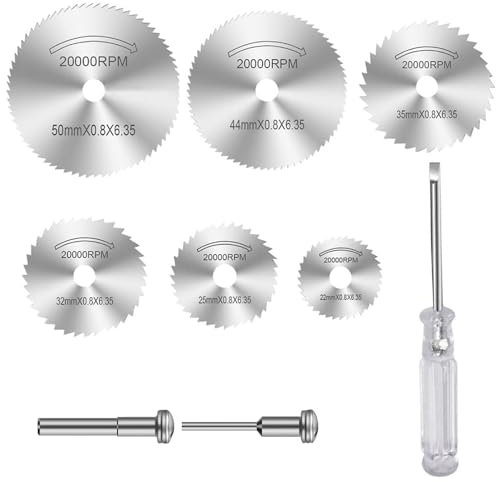 Dremel Cutting Discs Metal, Rotary Tool Accessories for Wood Plastic Aluminum Metal Stone Diamond,6 Pcs HSS Dremel Cutting Discs with 1/8 and 1/4 Round Shank Mandrels Screwdriver,Pack of 9