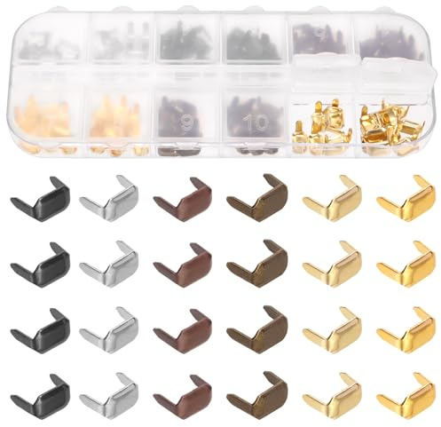 Swpeet 120Pcs 6 Colors Brass 8x5mm Leather Staple Assortment Kit, Two Prong Claw Rivets Leather Belt Loops Fastener Holder for Belt Bag Replacement Repair Accessories