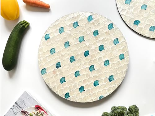 TONKING Mother of Pearl Placemat Set of 2 – Handcrafted 30cm Luxury Charger Plates, Blue & White Mosaic Inlay, Elegant Dining Table Décor for Weddings, Dinner Parties & Fine Dining
