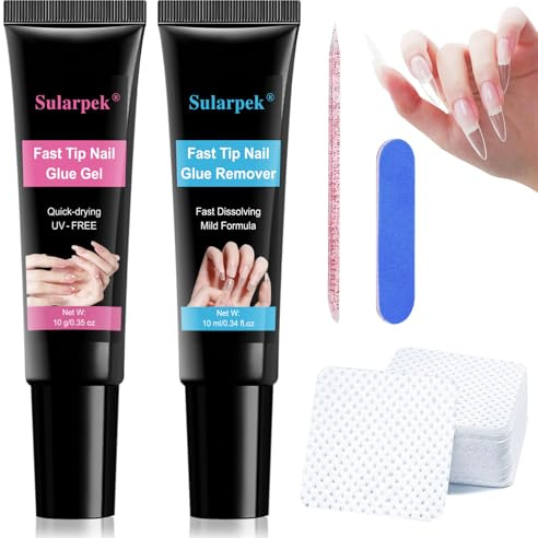 Sularpek Solido Nail Glue Gel, Colla per Unghie Finte Solido con Rimozione Colla per Nail Set, Lunga Tenuta Extra Forte Glue per Unghie Finte per Salone di Casa Fai da Te Nail Art Design