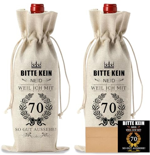 Weinflasche Tasche Jute,2 Stück 70 Geburtstag Weinflasche Tasche,Geschenktüten Flaschen mit Kordelzug,Jute Weinbeutel mit Kordelzug,Weinbeutel Wiederverwendbare Wein,für Frauen,Männer,Freunde