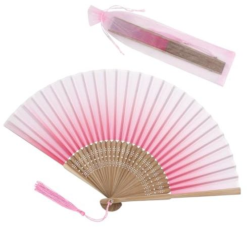 Handfächer, Faltbare Fächer mit Rosa Farbverlaufsdruck, Faltfächer Klein | Stofffacher mit Geschenktüte für Sommer, Hochzeit, Party, Tanzen, Foto-Requisiten, Wand Dekoration