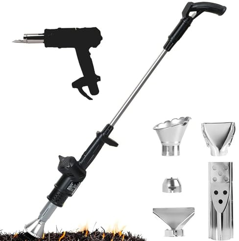 3-in-1 Electric Weed Burner & Hot Air Gun,Electric Weed Killer Burner Wand Thermal Weeding Stick with 5 Nozzles,650℃ Thermal Weeder & BBQ Lighter,for Flame Weeding, Roofing & Ice Melting(Black)