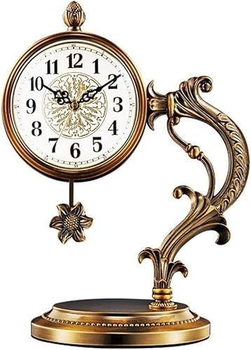 QUSYZD Horloge de cheminée Horloge à Pendule plaquée cuivre pour Salon Grand Bureau d'étude Horloge de Bureau Horloge à Piles pour cheminée Manteau Bureau Bureau,