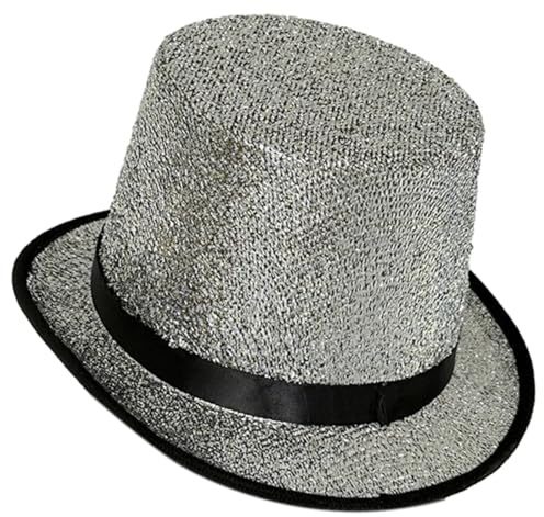 LIUHLFSR Glitter topp hatt brett brätte semester kort magiker kostym för formella evenemang, bröllop (silver 02)
