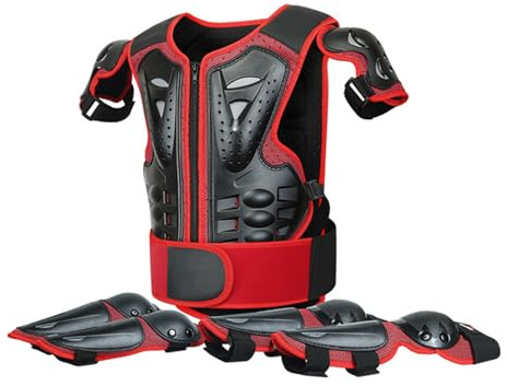 Chaleco antibalas para Motociclistas Infantiles con Rodilleras y Coderas, Equipo de protección para Motocross de 4 a 14 años, protección de Seguridad para Carreras de monopatín,Red-One Size