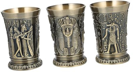 UKCOCO Verres à Liqueur Égyptiens Vintage En Métal Bronze, Lot De 3, Coupe à Vin Pour Whisky, Verre à Cocktail Rétro, Pour Fêtes Et Dégustations