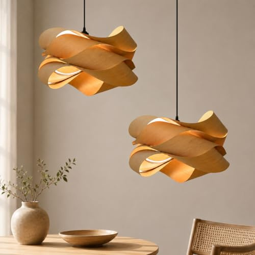 JOYINLED Pendelleuchte Holz 45cm, Deckenlampe Hängend aus Holzfurnier, Küchenlampe Hängend, Hängelampe Wohnzimmer, Esszimmer Lampe Hängend für Hängeleuchte Esstisch, Schlafzimmer, Restaurant und Café