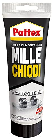 Pattex Millechiodi Trasparente, adesivo di montaggio a base acqua con presa immediata, adesivo trasparente preciso per metallo, legno e altro, 1x200g tubo