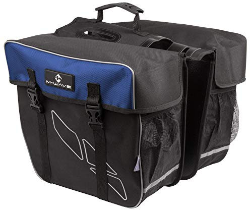 M-Wave Unisex – Erwachsene Amsterdam Double Gepäckträgertasche inkl. Regenhaube, schwarz/blau