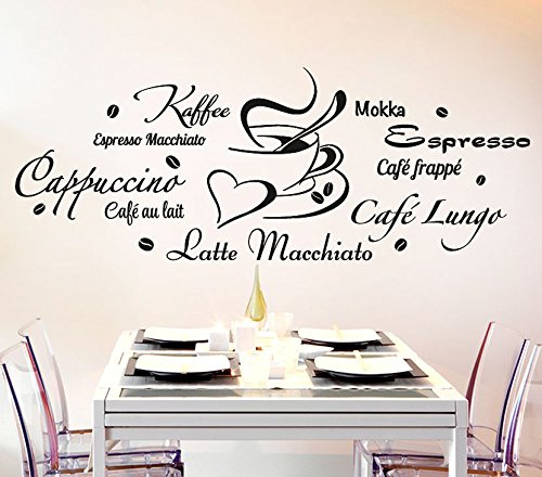 Wandora Wandtattoo Kaffeesorten + Tasse I haselnussbraun (BxH) 120 x 45 cm I Küche Esszimmer Cappuccino Espresso Sticker Aufkleber Wandaufkleber Wandsticker G178