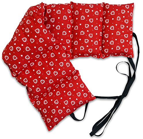 Leinsamenkissen 7-Kammer mit Band. Wärmekissen, Körnerkissen Rücken Wärme & Kälte (65x15cm, Herzen-rot, Leinsamen)