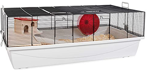 PETGARD Mäuse- und Hamsterkäfig, großes Nagerhaus mit Holzetage, Komplettset mit Laufrad und weiterem Zubehör, 100x54x35 cm, Elmo XXL