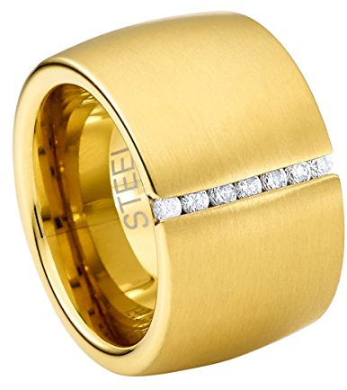 Heideman Ring Damen Lines Gold Edelstahl mit Zirkonia weiß matt | Lines Statement-Ring Gold, Edelstahl, funkelnde Zirkonia-Reihe, breiter Damenring, hautfreundlich & nickelfrei, Geschenk