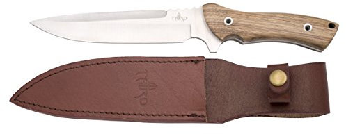 THIRD Cuchillo de Caza H0257J con Hoja de Acero de 18 cm, Mango de Madera (zebrano). Incluye Funda de Piel.