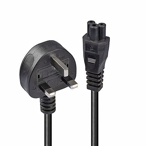 LINDY 1m UK 3 Pin Plug to IEC C5 Cloverleaf Power Cable, Black