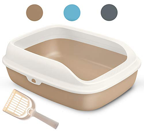 BPS, Katzenpflege, Katzentoilette, Schalentoilette, Katzenstreu-Schale, offen, aus Kunststoff, mit Schaufel, Größe S (gelb-braun)