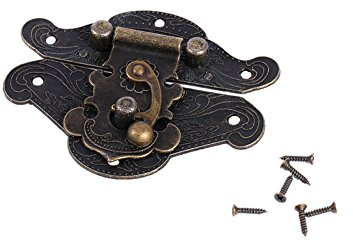 Tnfeeon Lock Wooden Case Hasp Antique Embossing Latch Hasp Latch Small Box Hardware Engraved Designs Hinges Latch with Screws for Wooden Drawer Jewellery Box Case Cabinet (S)