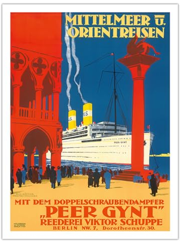 Mediterranean and Orient - Viktor Schuppe Shipping Co. - Cruises on Screw Steamer - Vintage Ocean Liner Travel Poster by Rudolf Rüffer c.1925 - Bamboo Fine Art 290gsm Paper (Unframed) 12x16in