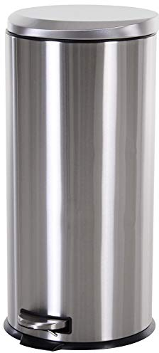 HOMCOM 30L Mülleimer Treteimer aus Edelstahl, Abfalleimer mit Inneneimer, Müllbehälter mit Deckel und Fußpedal, für Wohnzimmer, Büro, Ø29,2 x 62,5 cm