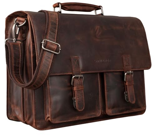 STILORD Clarence Leder Businesstasche Männer Vintage Aktentasche Große Umhängetasche für 15.6 Zoll Laptop und Breite DIN A4 Ordner Trolley Aufsteckbar Farbe:Zamora - braun