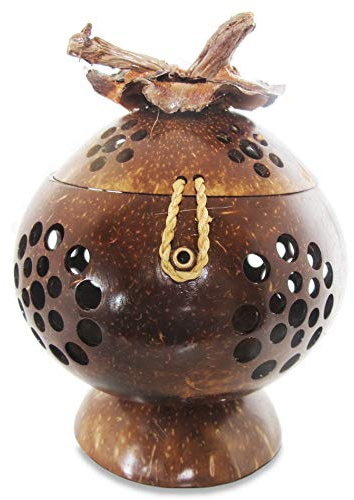 Potpourri Bowls for Decoration - Handmade Potpourris Holder for Bathroom - Decorative Coconut Shell Dish with Lid - Wooden Trinket Bowl, Perforated, Small 4.5 Inch (Daisy)