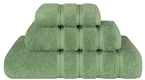 American Soft Linen Set di asciugamani da bagno in cotone turco, massima morbidezza e assorbenza, qualità alberghiera e spa, verde salvia, set di 3 asciugamani da bagno